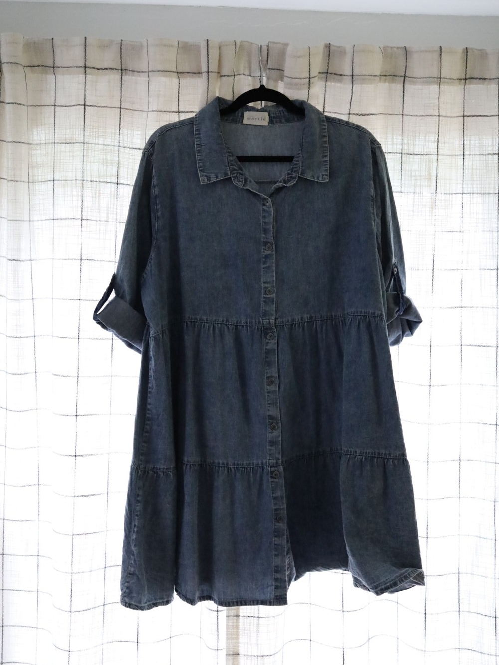 Washed Denim Button-Front Tunic - Blue